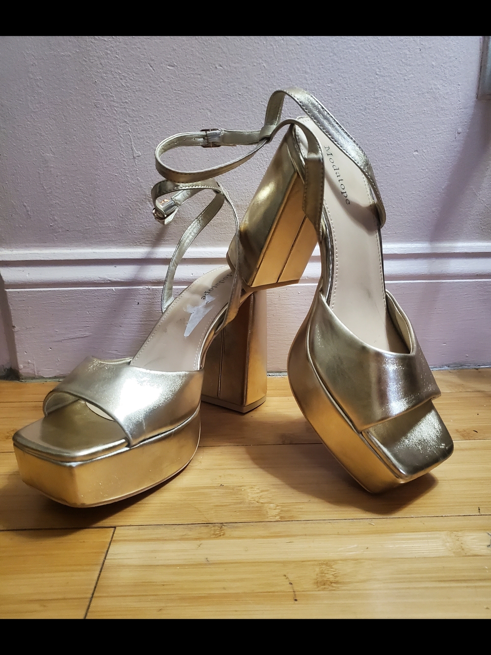 Metallic Gold Platform Sandals with Ankle Strap